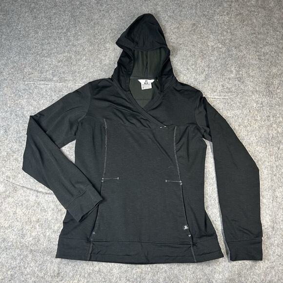 Salomon Hoodie Womens Medium Front Pocket Athletic Actitherm Hiking Shirt Black - Picture 1 of 9
